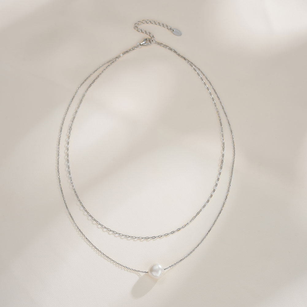 Colier argint rodiat cu perlă de cultură albă 7,5-9,5 mm. Lungime 40-50 cm