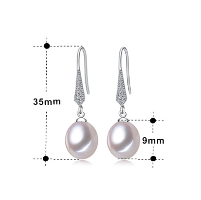 Cercei din argint, perle de cultură albe 6,5-8mm și zirconii