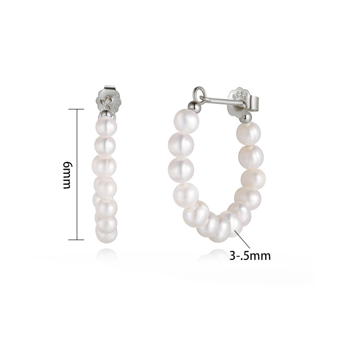 Cercei din argint, perle de cultură albe 3,5mm. știft