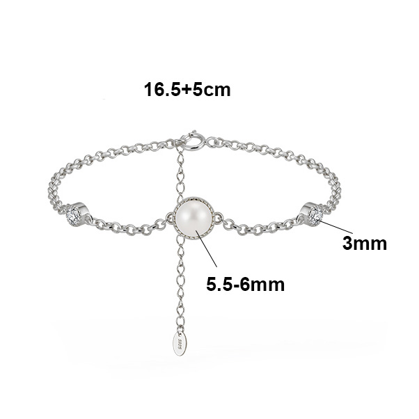 Brăţară perlă de cultură albă 5-5,5mm, lungime 16+5 cm