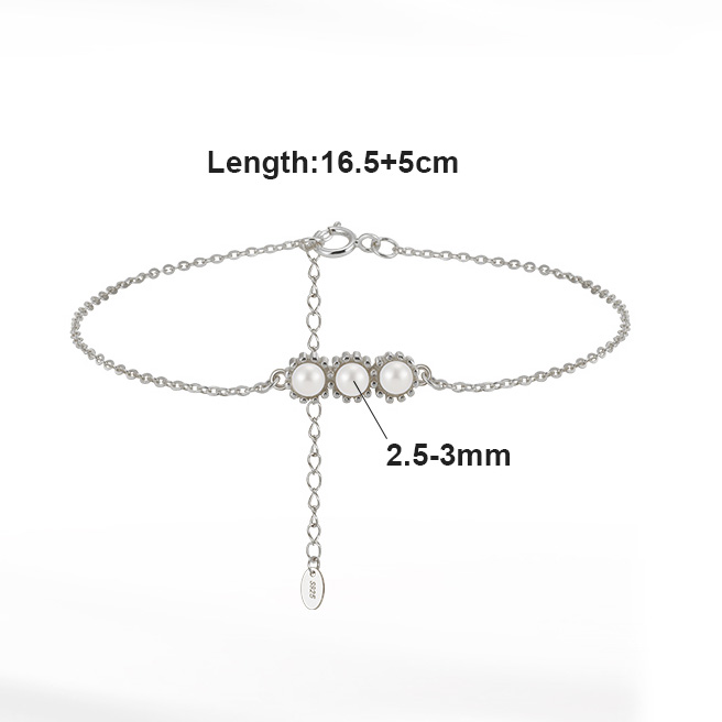 Brăţară perlă de cultură albă 2,5mm, lungime 16+5 cm
