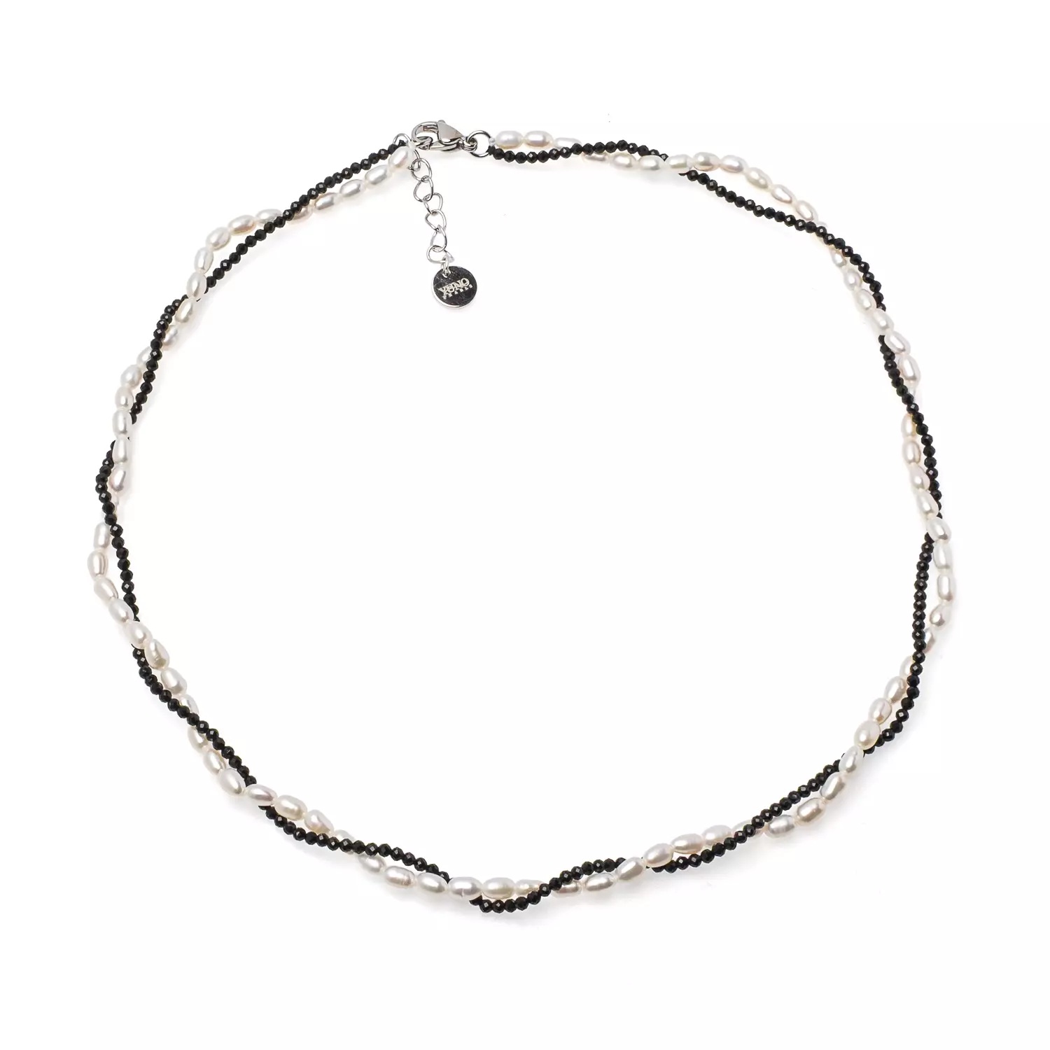 Colier perle de cultură albe 3-3.5 mm și hematit, lungime 45+3 cm