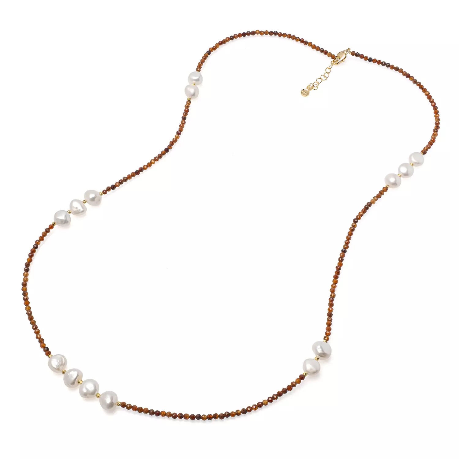 Colier perle de cultură 8-11mm și granat spessartine, lungime 83+5 cm