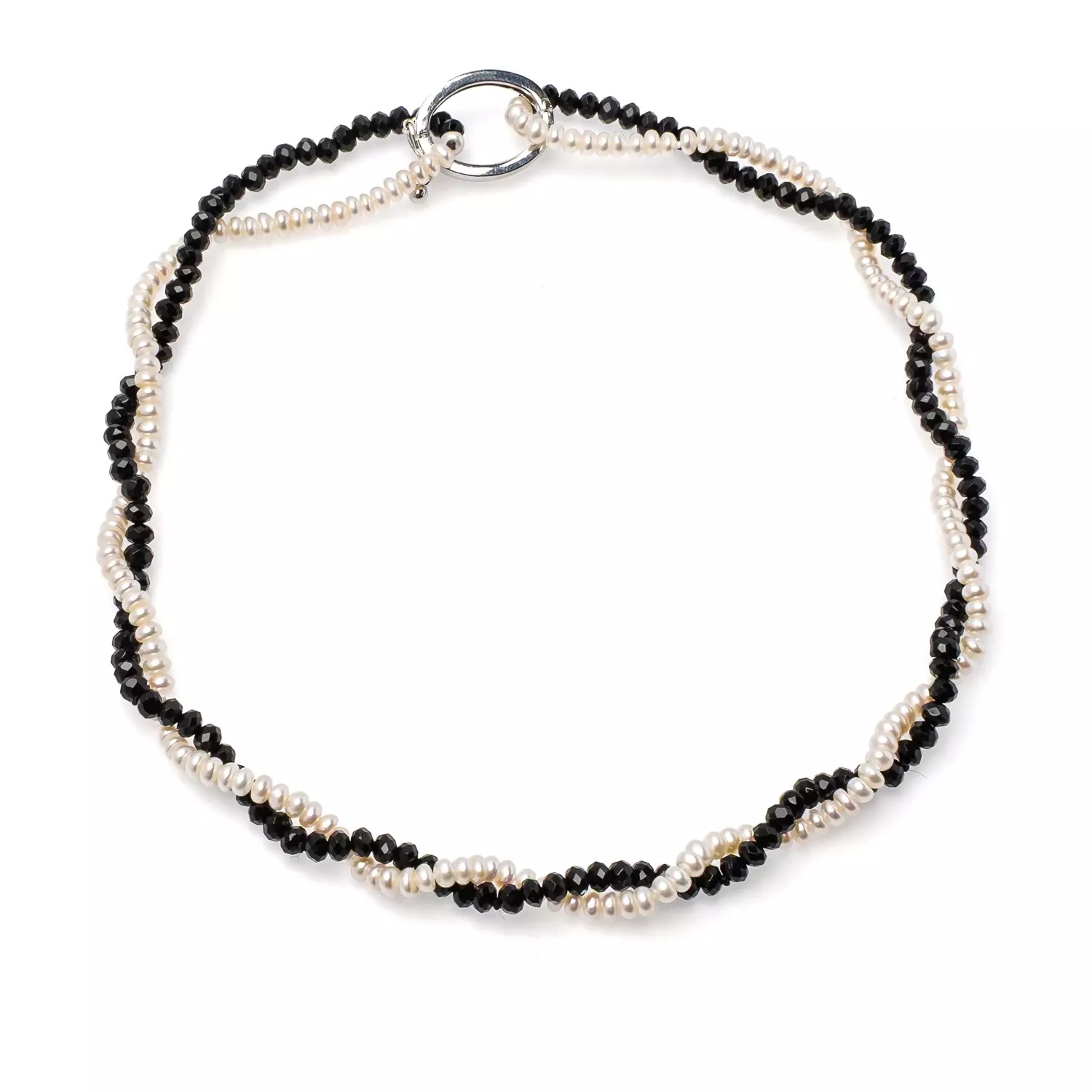 Colier perle de cultură albe 4-4,5 mm și onix, lungime 86 cm