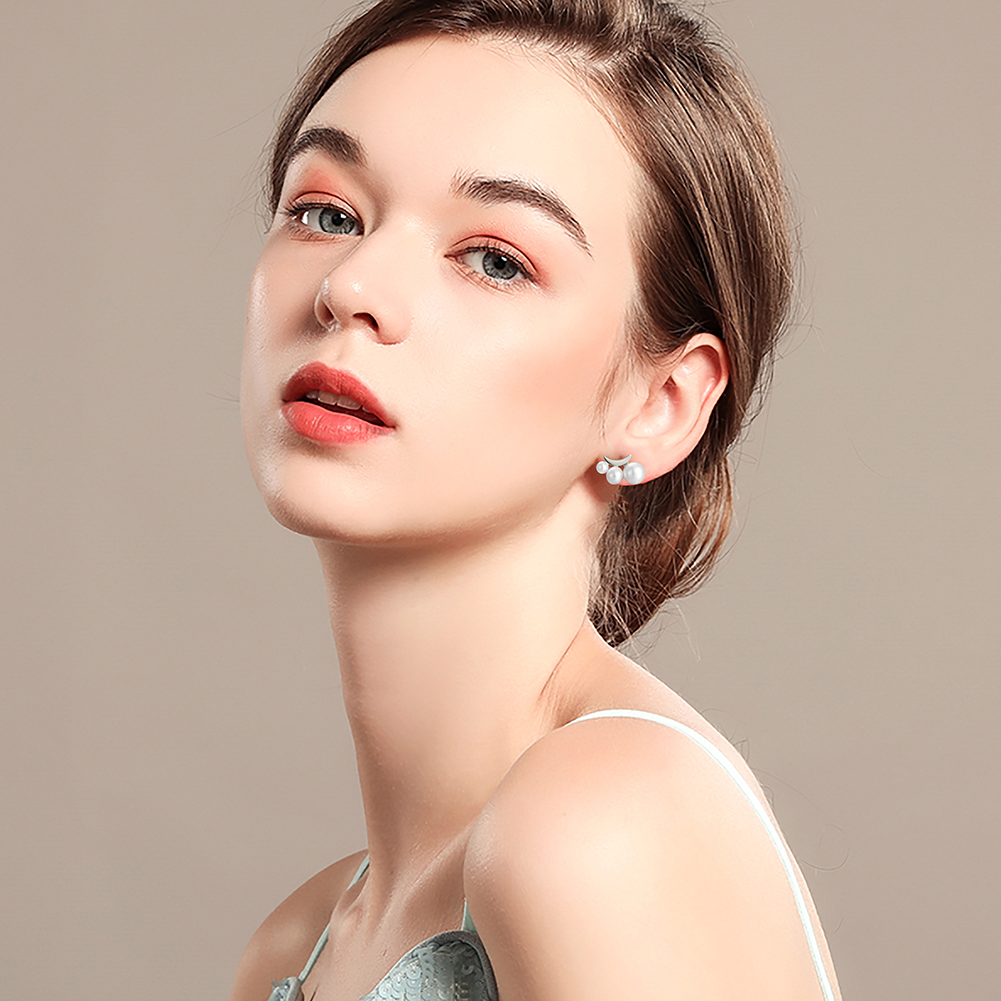 Cercei argint 925, 3 perle de cultură albe, tijă