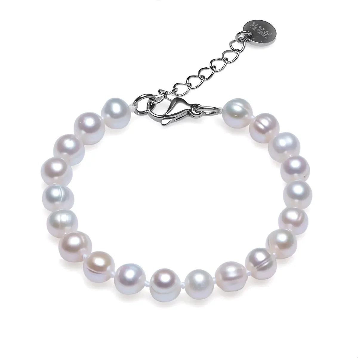 Brățară cu perle de cultură gri 8-9 mm, oțel, lungime 17+4 cm