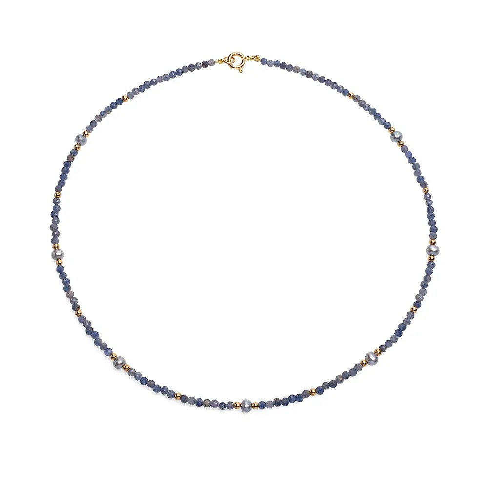 Colier perle de cultură 4.5-5 mm și safir 2,5-3 mm, lungime 41cm